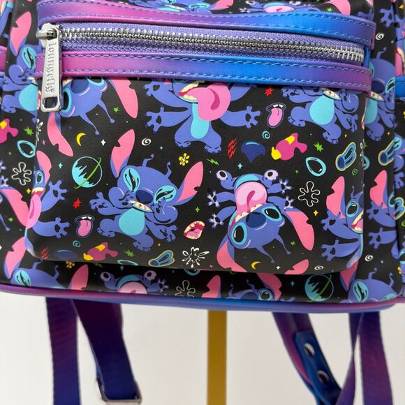 Disney Loungefly Stitch All Over Print Mini Backpack Purple Blue Cosmic Bag main image 11